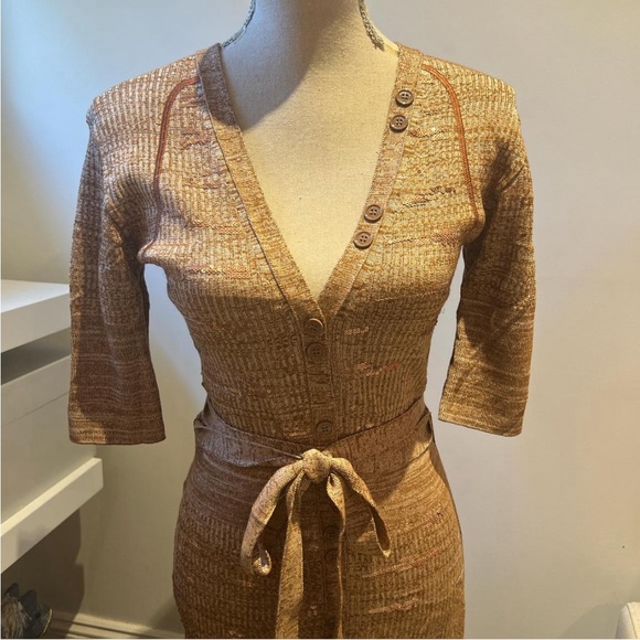 Nina Ricci Paris Bronze knit sweater dress. detachable belt - Staud style - Picture 1 of 7